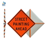 Roll Up Sign & Stand - 36 Inch Reflective Street Painting Ahead Roll Up Traffic Sign